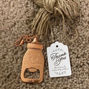 33 Rose Gold Baby Bottle Opener and “Thank You” labels with String